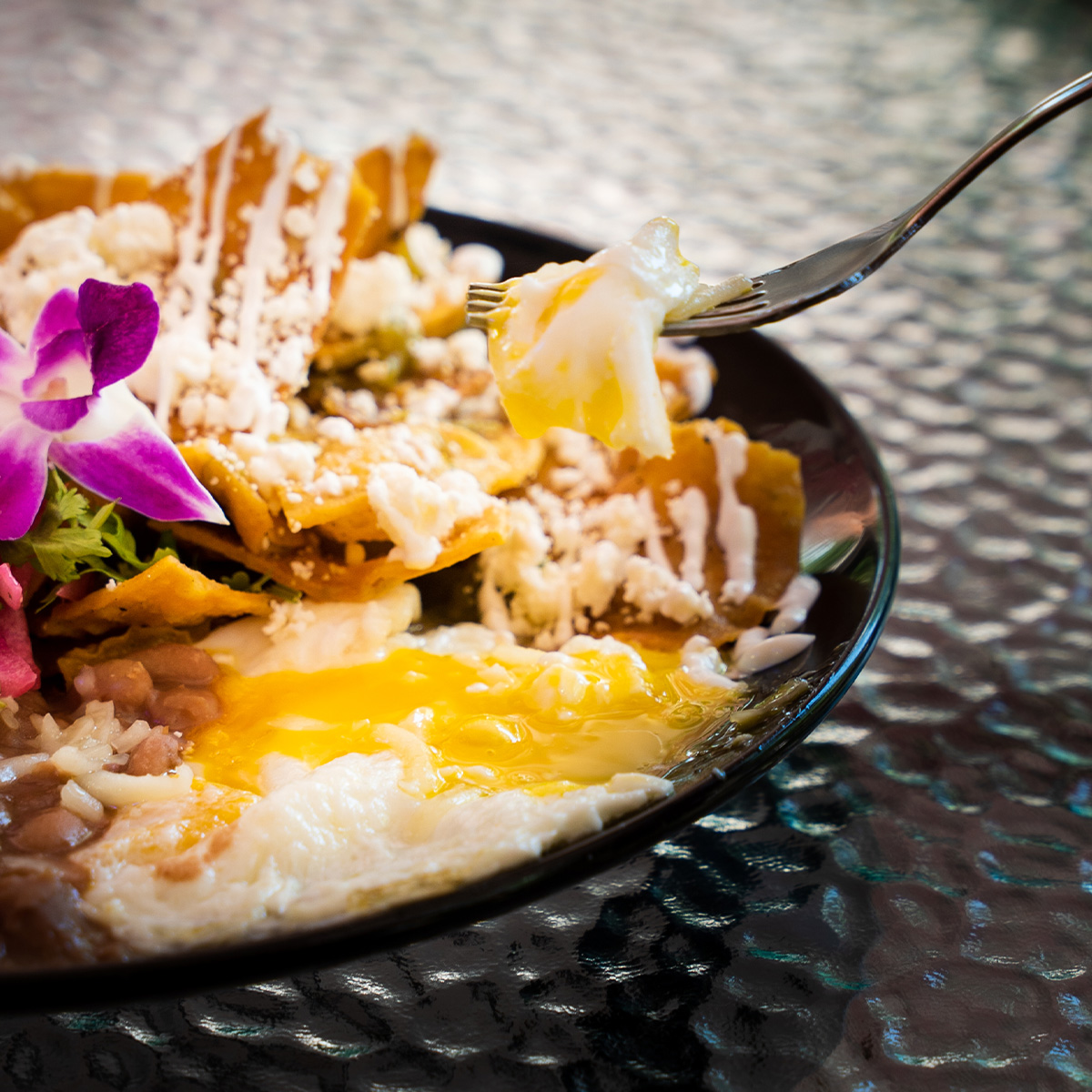 Chilaquias catered by Fusion Catering in Santa Fe New Mexico